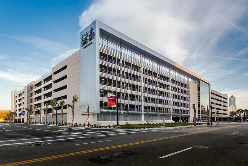 Exterior photo of Baptist parking structure during the day